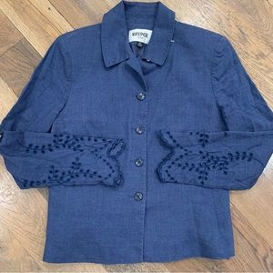 Kasper Navy Blue Floral Eyelet Linen Blazer Size 6P